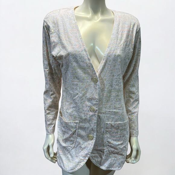 90s Jennifer Reed Abstract Ethnic Print Cotton Cardigan Boho Oversized Fit Small - Picture 1 of 7